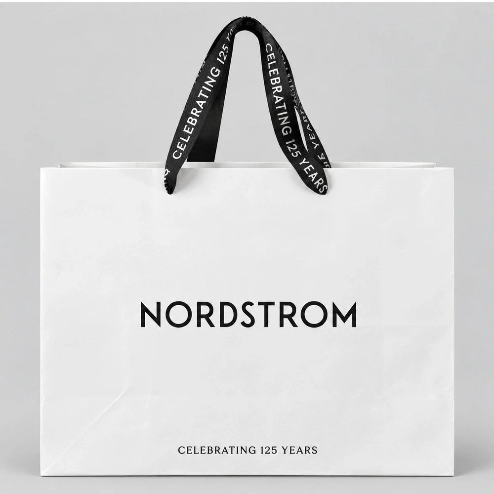 Nordstrom 125 Yr Anniversary Lg White Paper Shopping Bag Ribbon Handles16x12x6